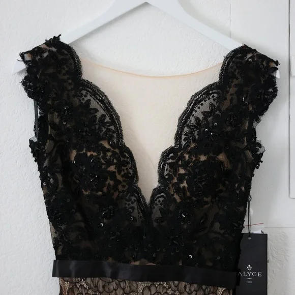 Alyce Paris Black and Nude Lace and Bead Cocktail Dress - Picture 4 of 6